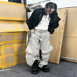 Detachable Deconstructed Knee Grey Denim Jeans
