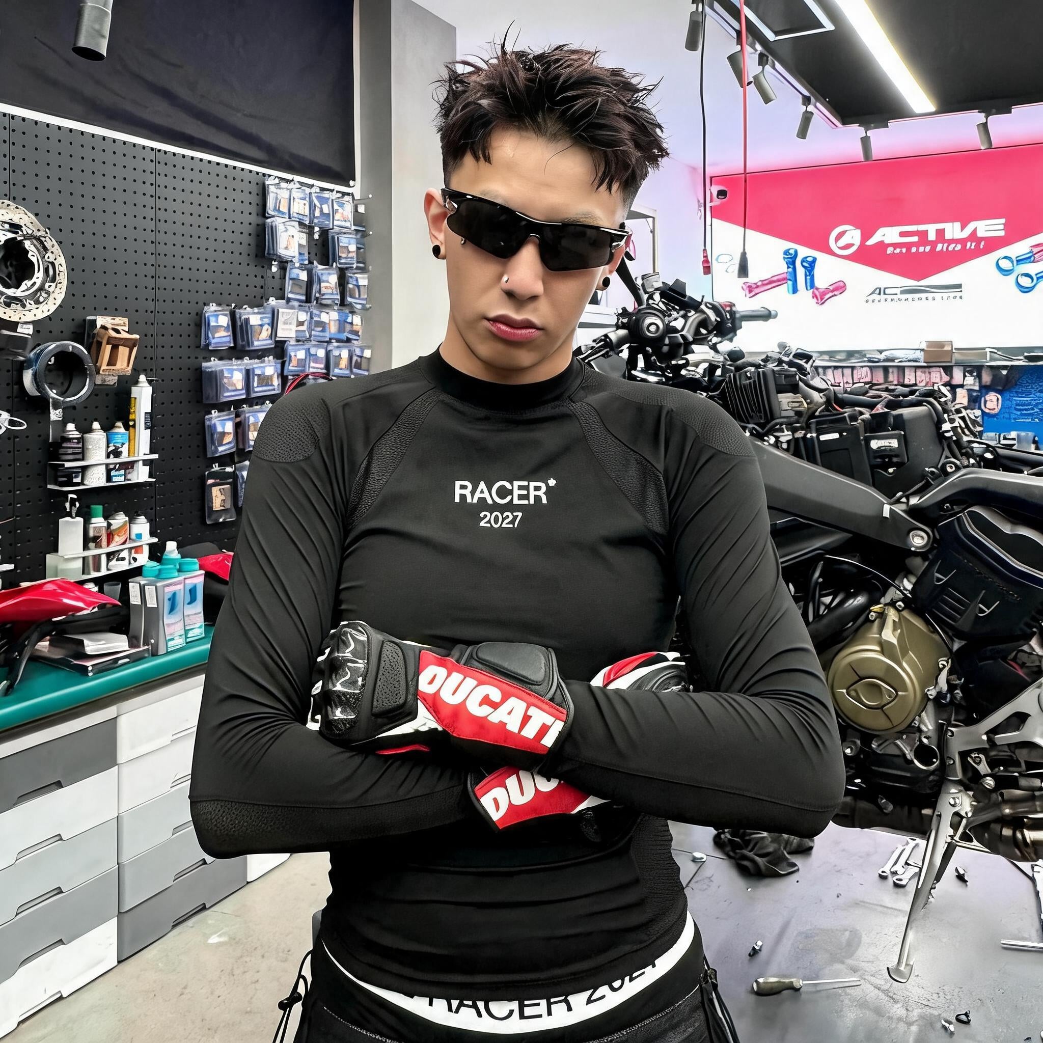 Black Sharkskin Long Sleeve Racing Top