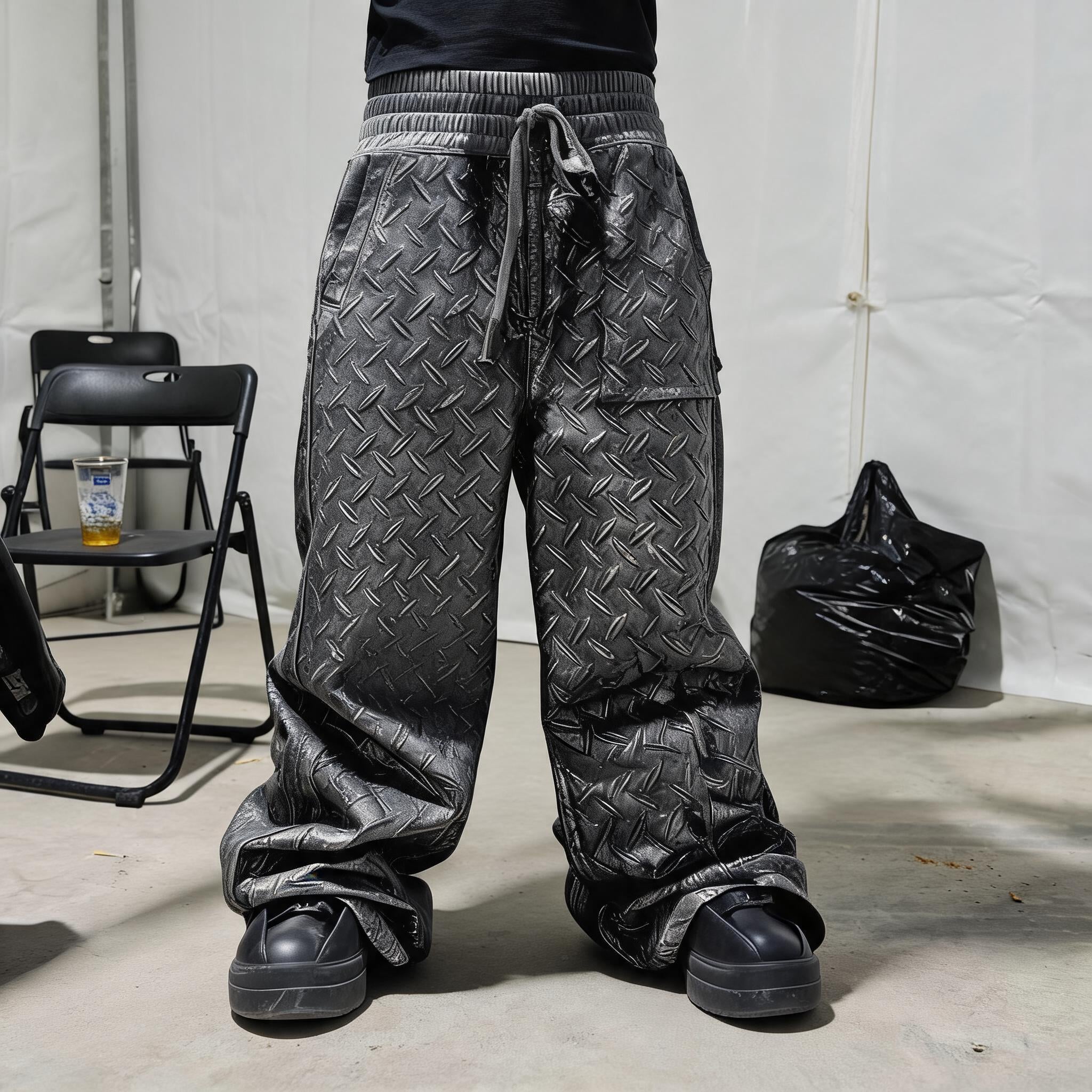 Silver Wax Embossed Bootleg Cargo Pants