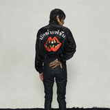 Black Acetate Embroidered Cropped Zip Jacket