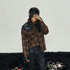 Brown Plaid Leather Shirt Jacket