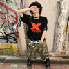 Loose Two-tone Print Cotton Tees