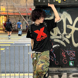 Loose Two-tone Print Cotton Tees