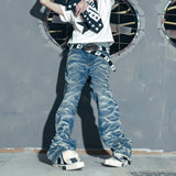 Blue Washed Distressed Flared Denim Pants