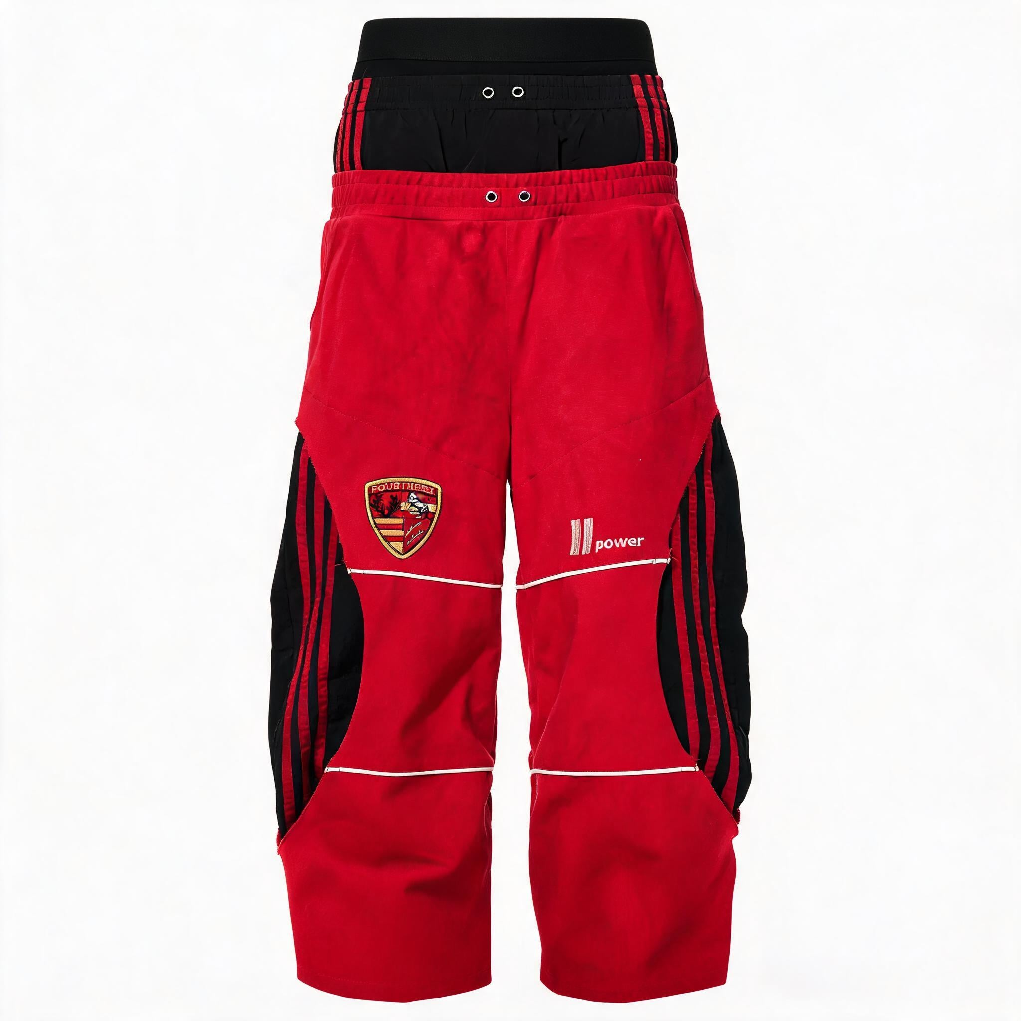 Men's Double-Waistband Striped Embroidered Sweatpants