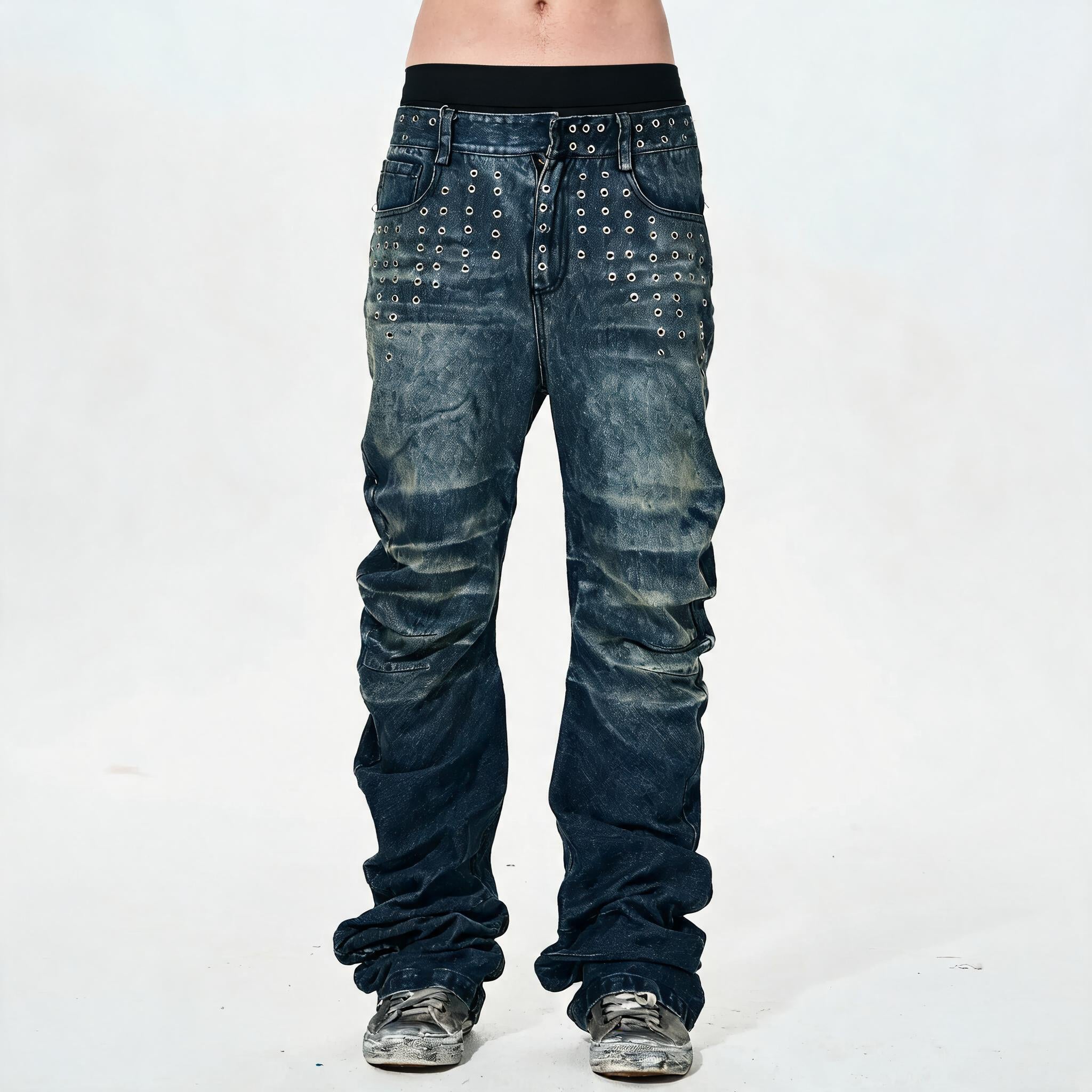 Men's Ice Blue Distressed Curved Jeans