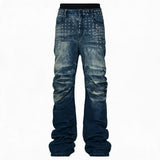 Men's Ice Blue Distressed Curved Jeans