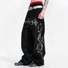 Waxed Note Print Straight Jeans