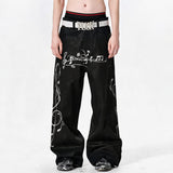 Waxed Note Print Straight Jeans