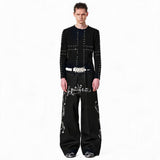 Waxed Note Print Straight Jeans