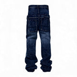 Men's Washed Blue Double Waistband Jeans