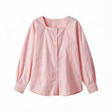 Casual Square Neck Cotton Blend Shirt