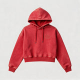 Short Drawstring Embroidered Distressed Hoodie