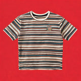 Short Sleeve Striped Embroidered Cotton Tee