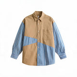 Color-block Striped Cotton Pocket Shirt