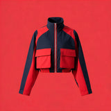 Color Block Zip Pocket Short Jacket