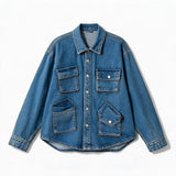14Oz Washed Denim Asymmetric-Pocket Shirt Jacket