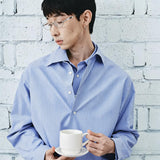 Casual Blue White Pinstriped Sun Shirt