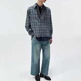 Short Color Block Plaid Cargo Shirt