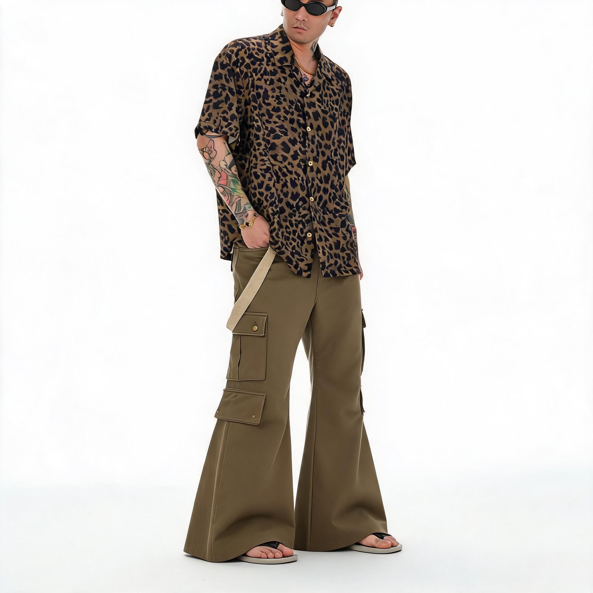 Men's Loose Multi-pocket Flare Cargo Pants