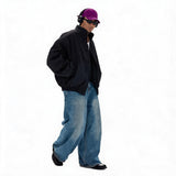 Unisex Black Stand Collar Padded Jacket