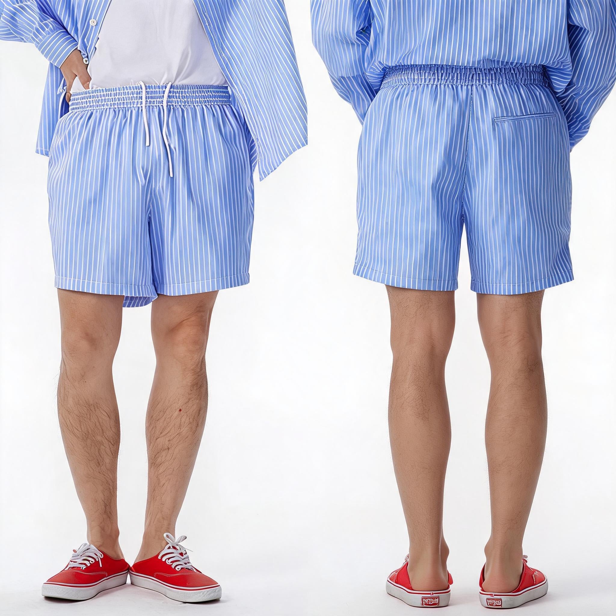 Men's Loose Striped Blue Drawstring Shorts