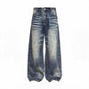 Blue Gray Washed Straight Loose Jeans