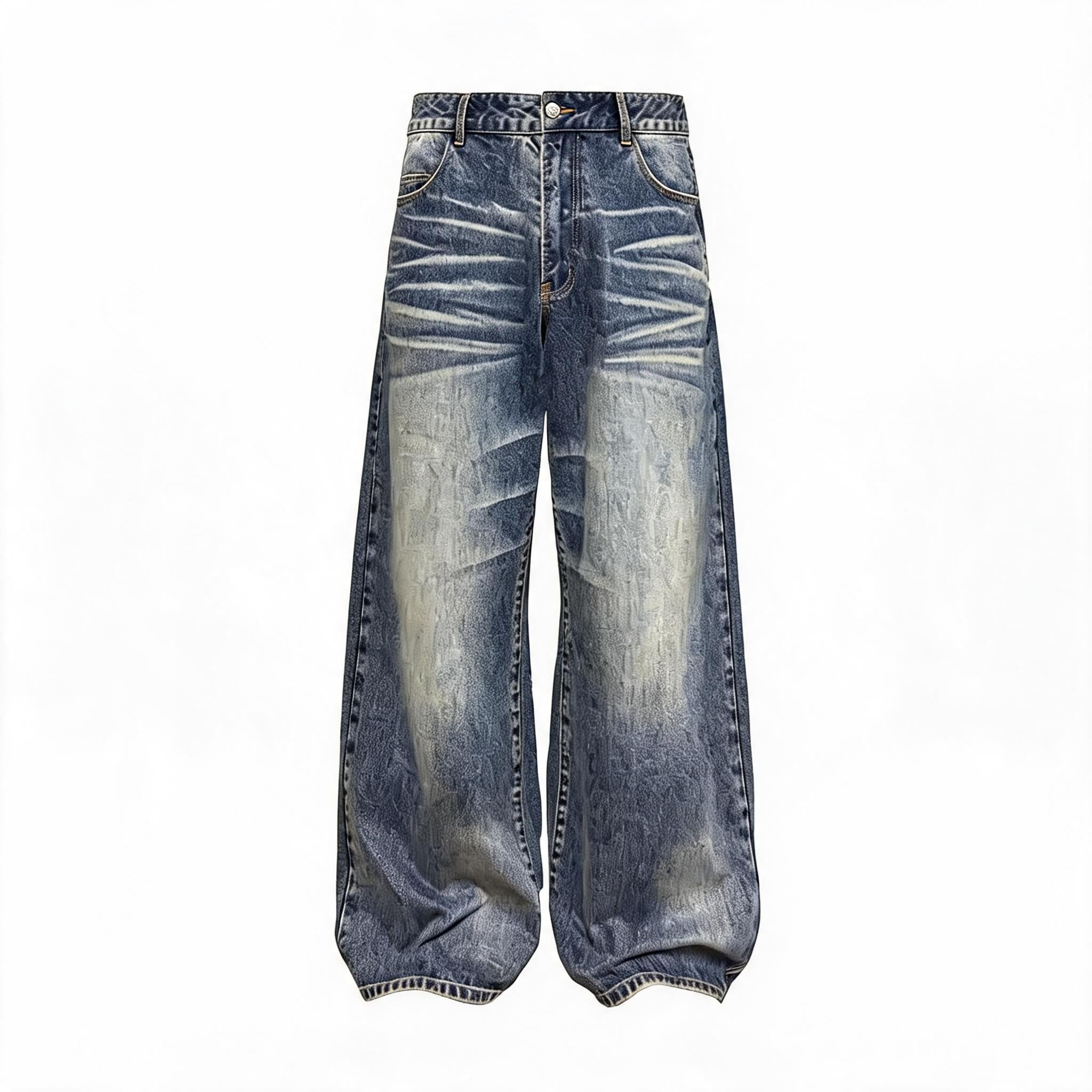 Blue Gray Washed Straight Loose Jeans