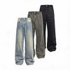 Tri-color Washed Straight Loose Jeans