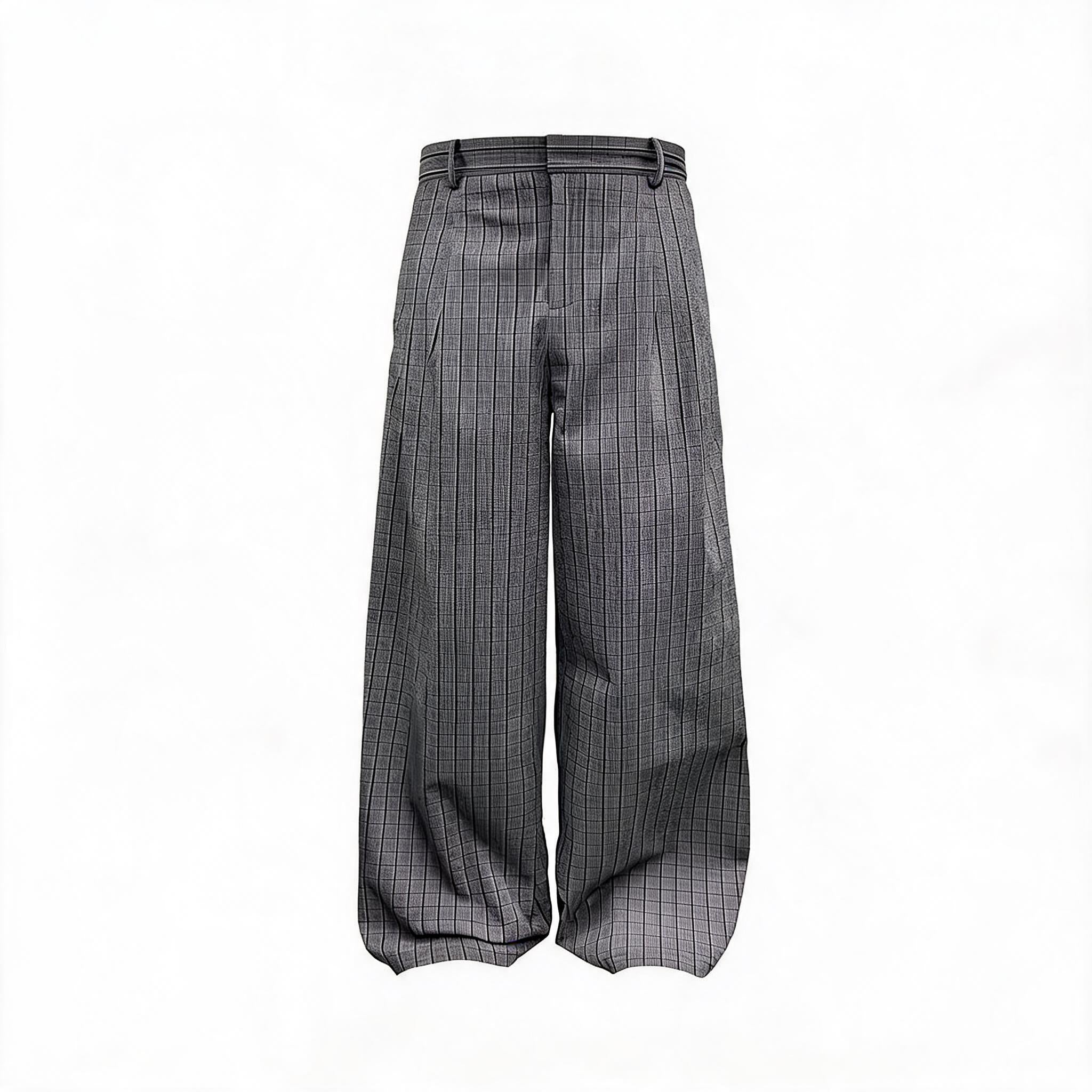 Plaid Pleated Wide Leg Pants