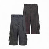 Straight Plaid Pleated Cargo Shorts