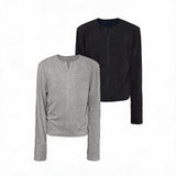 Hidden Half-zip Long-sleeve Crew Neck Top