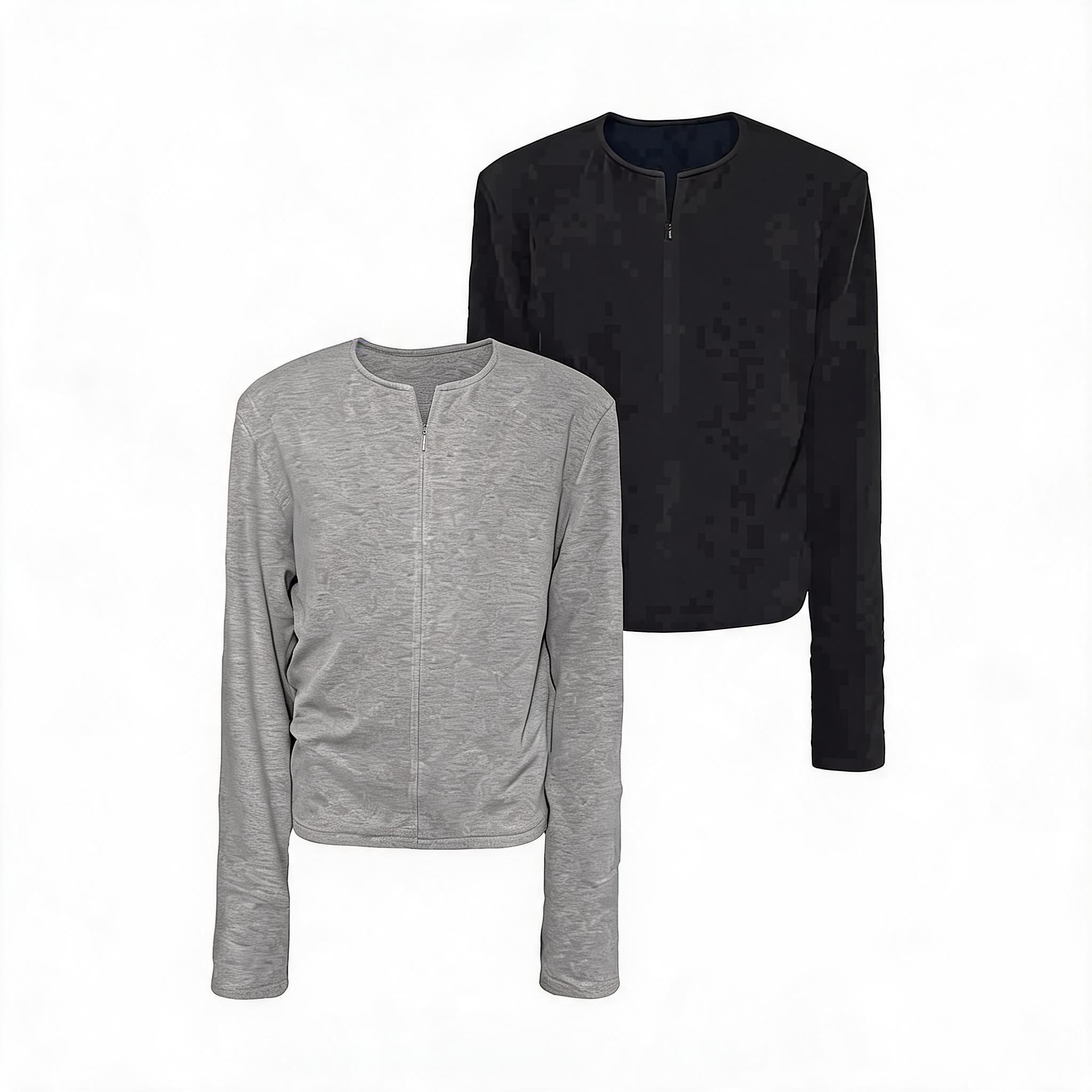 Hidden Half-zip Long-sleeve Crew Neck Top