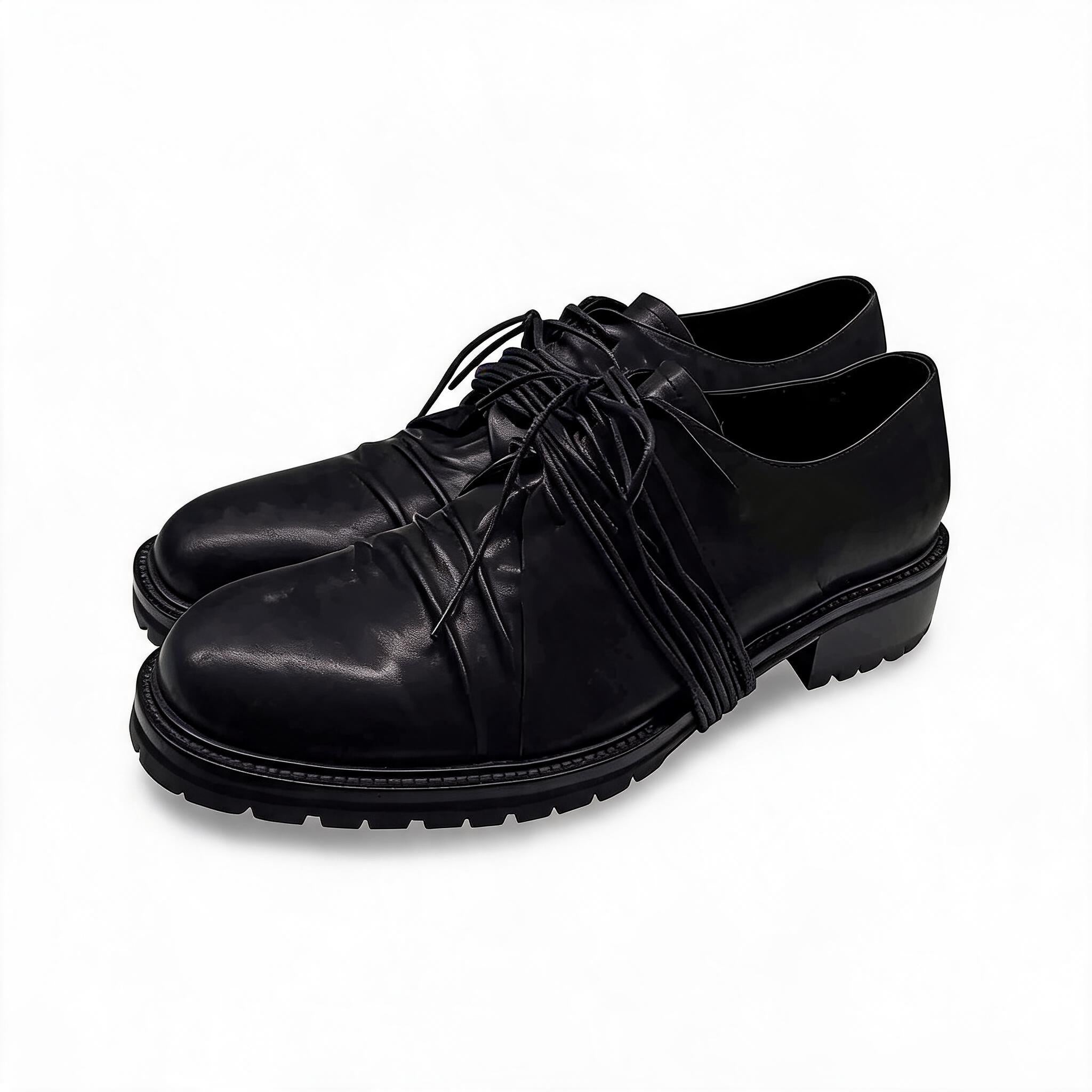 Pleated Strap Horse Lined Derby Shoes