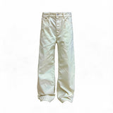 Cream Washed Straight Leg Jeans