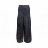 Pleated Twill Wide Leg Casual Pants