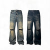 Two-Tone Distressed Wide Leg Flared Jeans