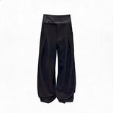 Leather Waist Wide Leg Wool Pants