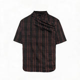 Pleated Cross Collar Plaid Tee
