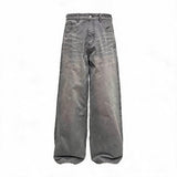 13Oz Sun-Washed Gray Distressed Wide-Leg Jeans