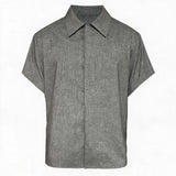 Ruffled Collar Cotton Linen Buttoned Shirt