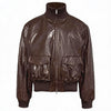 Cropped Double Zipper Waxed Leather Jacket