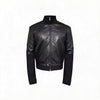 Black Ribbed Cuff Faux Leather Jacket