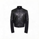 Black Ribbed Cuff Faux Leather Jacket
