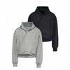 Relaxed Double Button Cross Neck Hoodie