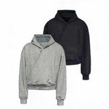 Relaxed Double Button Cross Neck Hoodie