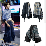 Washed Detachable Panel Denim Cropped Shorts