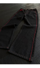 Men's Embroidered Flared Raw Denim Jeans