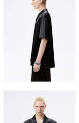 Cuban Collar Short Sleeve Satin Shirt