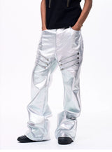 Men's Liquid Metal Silver Flared Jeans